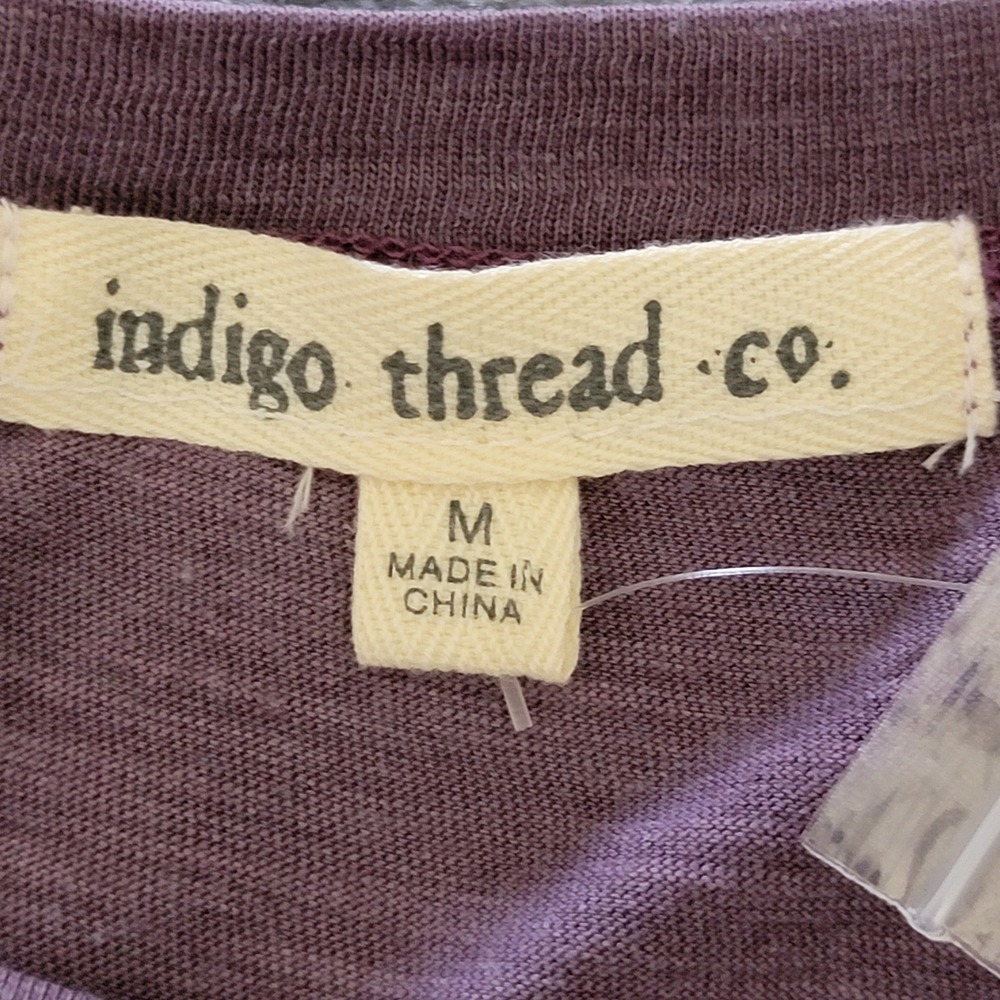 Indigo Thread Co Tunic Women Medium Purple Henley‎ Sharkbite Boho - Picture 7 of 12